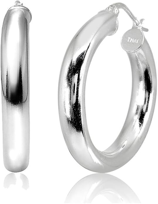 LOVVE Sterling Silver High Polished Round-Tube Click-Top Hoop Earrings, Choose a Size | Amazon (US)