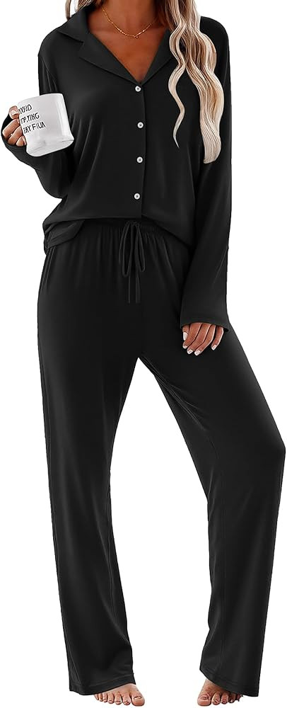 Ekouaer Women Pajamas Set Long Sleeve Sleepwear Button Down Pjs Soft 2 Piece Loungewear with Long... | Amazon (US)