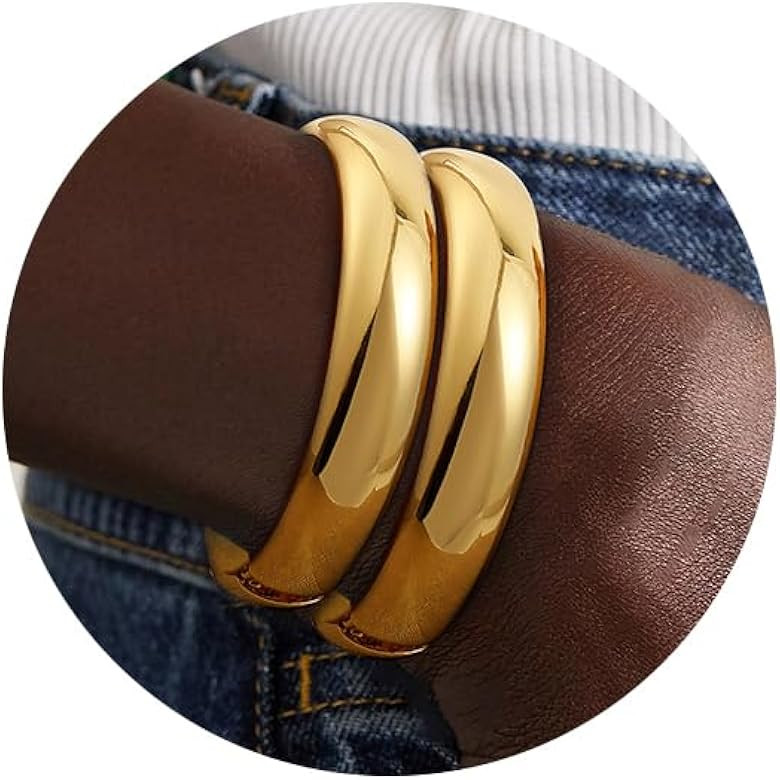 2Pcs Bangle Bracelets for Women Gold Arm Cuff 14k Gold Plated Chunky Gold Bangle Set Hinged Cuff ... | Amazon (US)