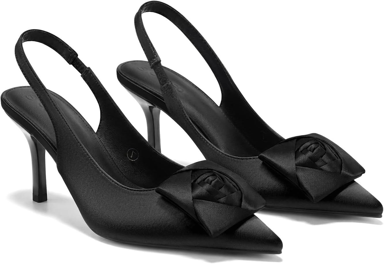Coutgo Womens Closed Toe Heels Slingback Pointed Toe Flower Dress Shoes | Amazon (US)