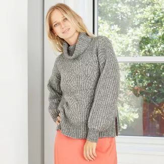 Women's Turtleneck Cable Stitch Pullover Sweater - A New Day™ | Target