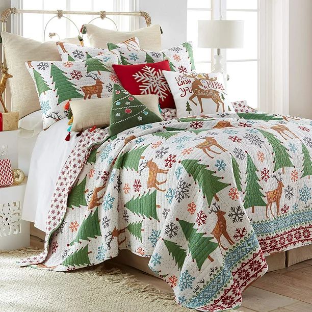 Levtex Home - Tinsel Quilt Set - King Quilt + Two King Pillow Shams - Folk Christmas Reindeer - Q... | Walmart (US)