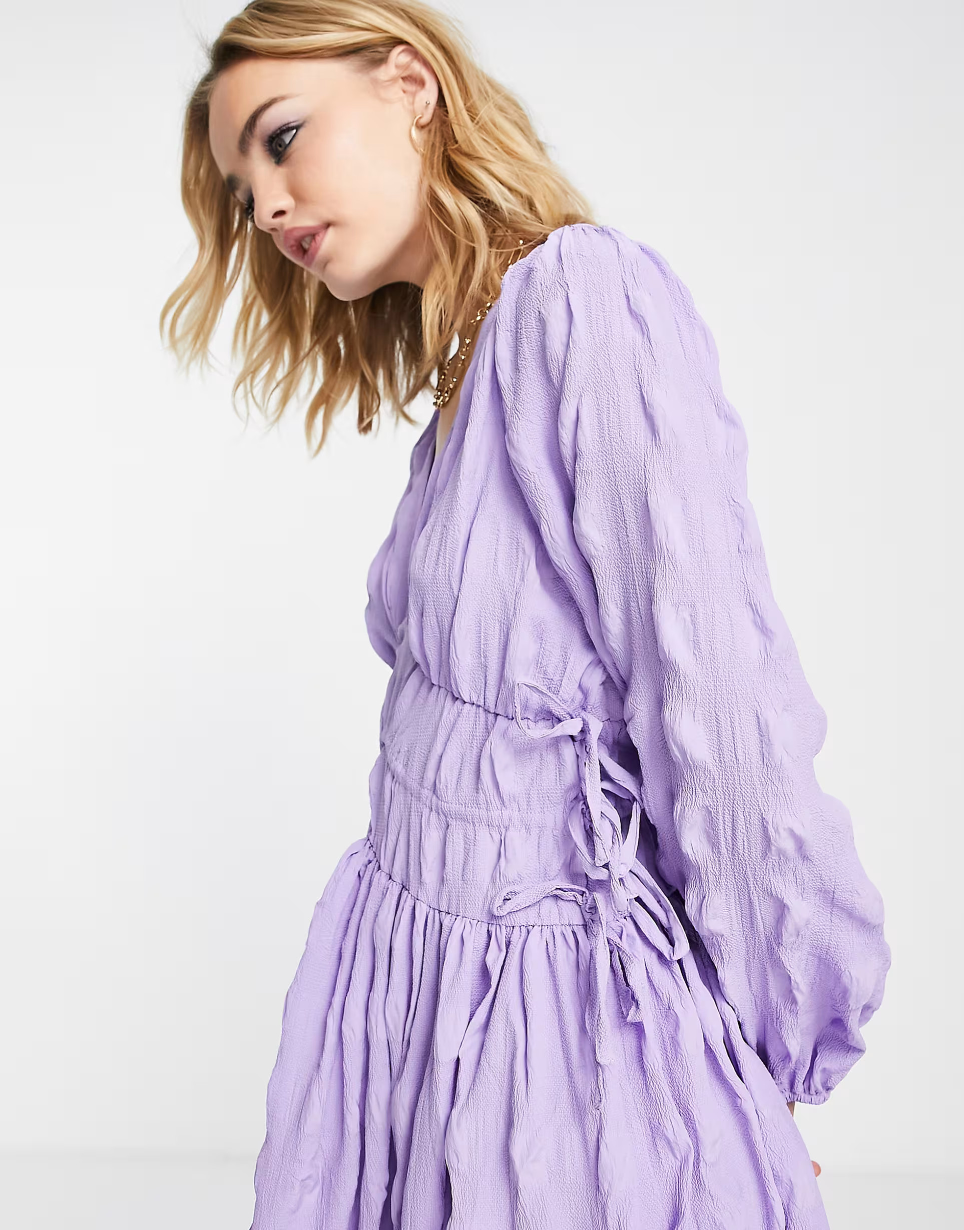 ASOS DESIGN gathered waist maxi dress in seersucker in lilac | ASOS (Global)
