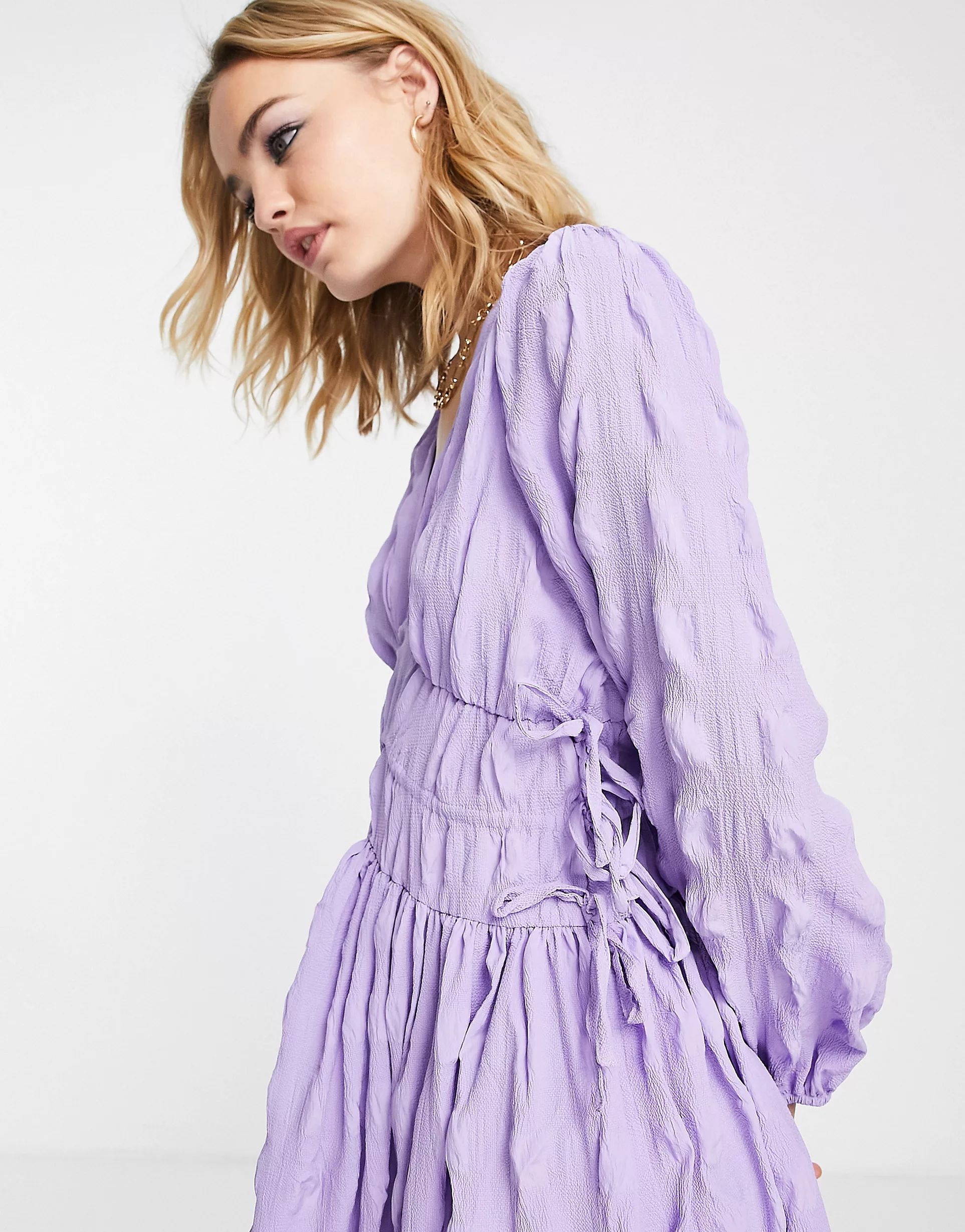 ASOS DESIGN gathered waist maxi dress in seersucker in lilac | ASOS (Global)