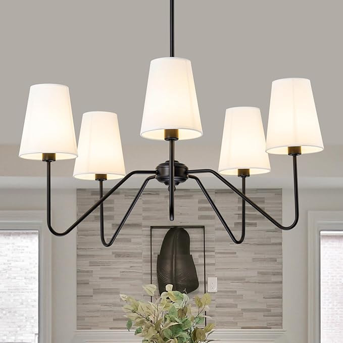 5 Light Modern Chandelier with White Shades, Elegant Pendant Light Fixture with Black Chandelier ... | Amazon (US)