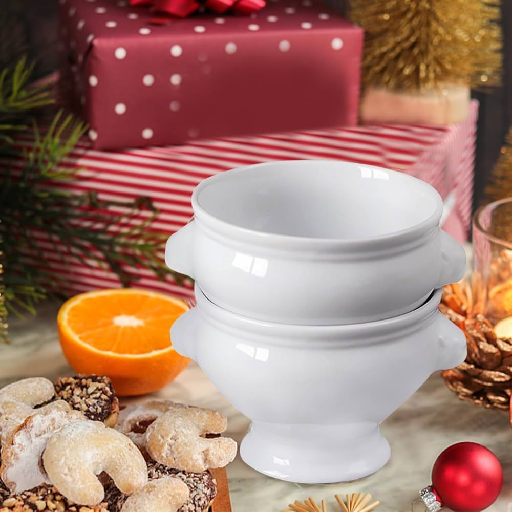 Cinf Ceramic 16 oz Set of 2 Lion Head Porcelain Soup Bowls White Microwave Safe Soup and Fruit Ho... | Amazon (US)