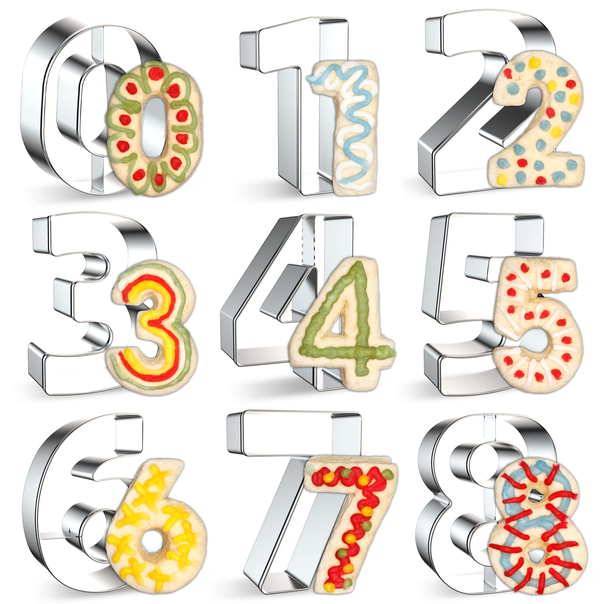 9PCS Number Cookie Cutters Set, Birthday Numbers 0-8(6 Reverses to 9), Stainless Steel Cookie Cut... | Amazon (US)