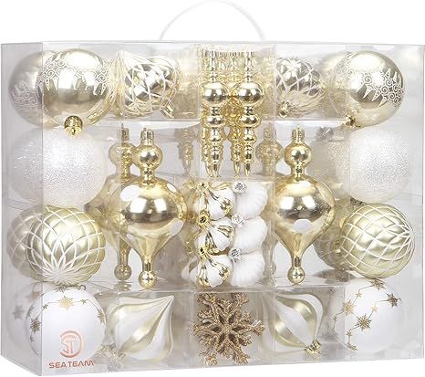 Amazon.com: Sea Team 85-Pack Assorted Shatterproof Christmas Ball Ornaments Set Decorative Bauble... | Amazon (US)