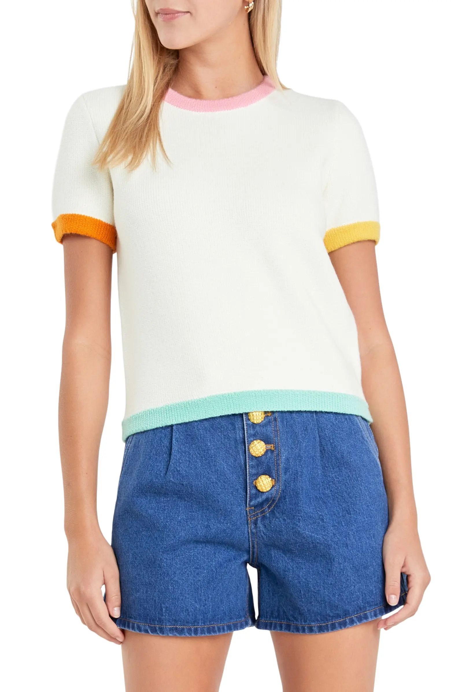 English Factory Colorblock Short Sleeve Sweater | Nordstrom | Nordstrom