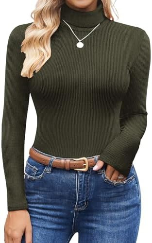 Ekouaer Women's Turtleneck Shirts Ribbed Pullover Sweater Long Sleeves Tops Midweight Thermal Und... | Amazon (US)