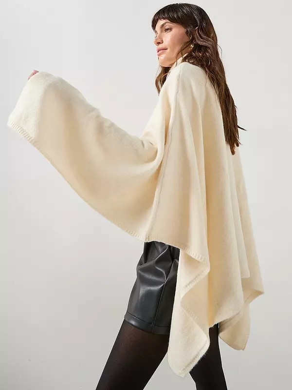 Mango Knitted Turtleneck Cape - Beige | Very (UK)