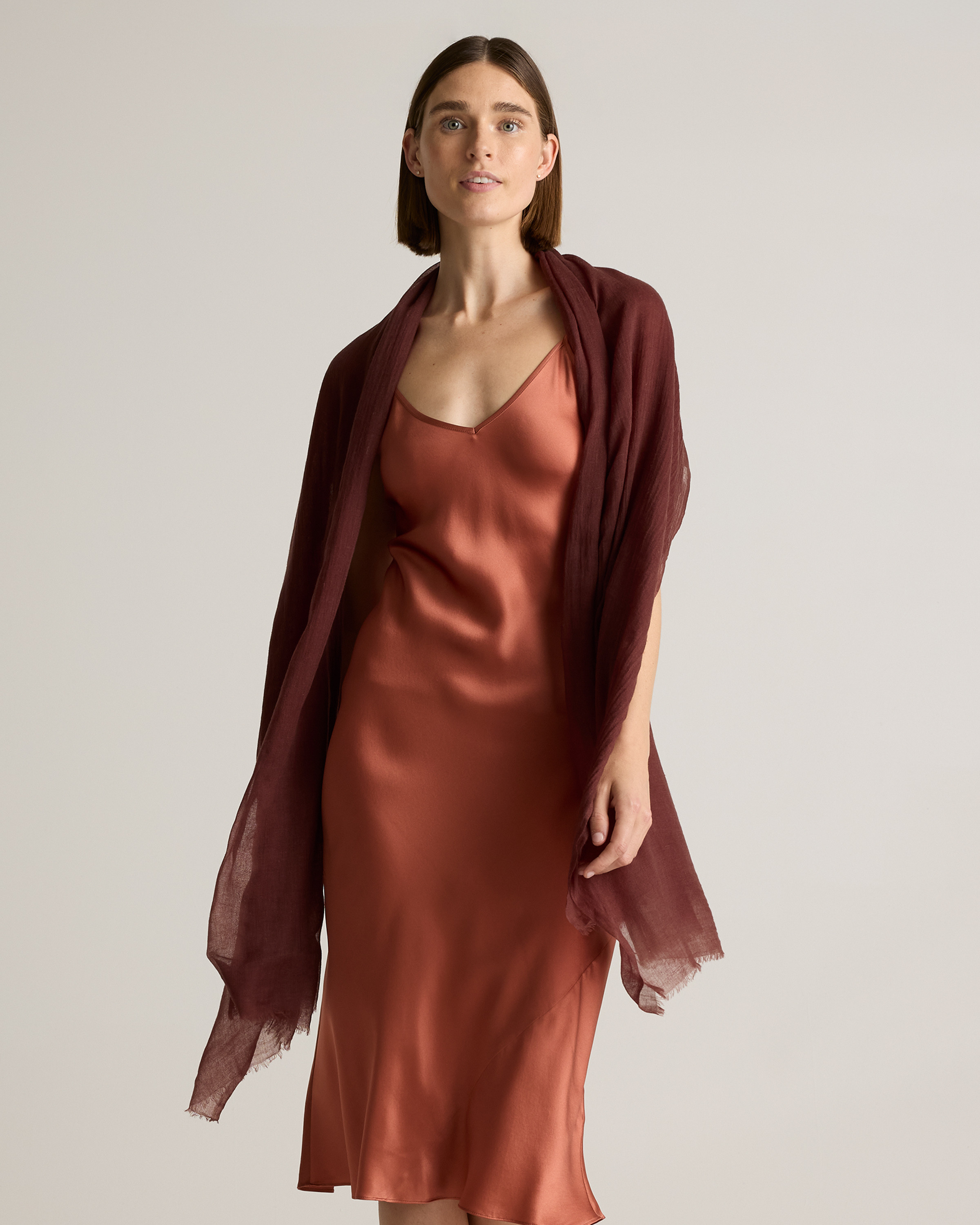 Quince | Women's Featherweight Cashmere Wrap in Brown | Quince
