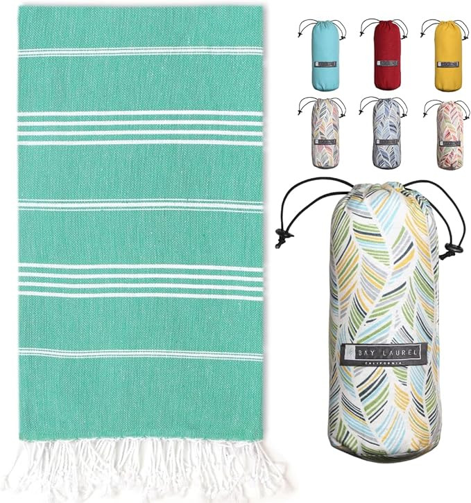 BAY LAUREL Turkish Beach Towel with Travel Bag 39 x 71 Quick Dry Sand Free Lightweight Large Over... | Amazon (US)