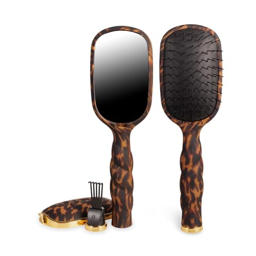 TELETIES - Detangler Hair Brush for Fine Hair - Detangling Paddle Brush - No Pulling/Breakage - Gentle Glide Anti Static Bristles - Built-In Mirror & Storage - Removable Cleaner - Tortoise | Amazon (US)