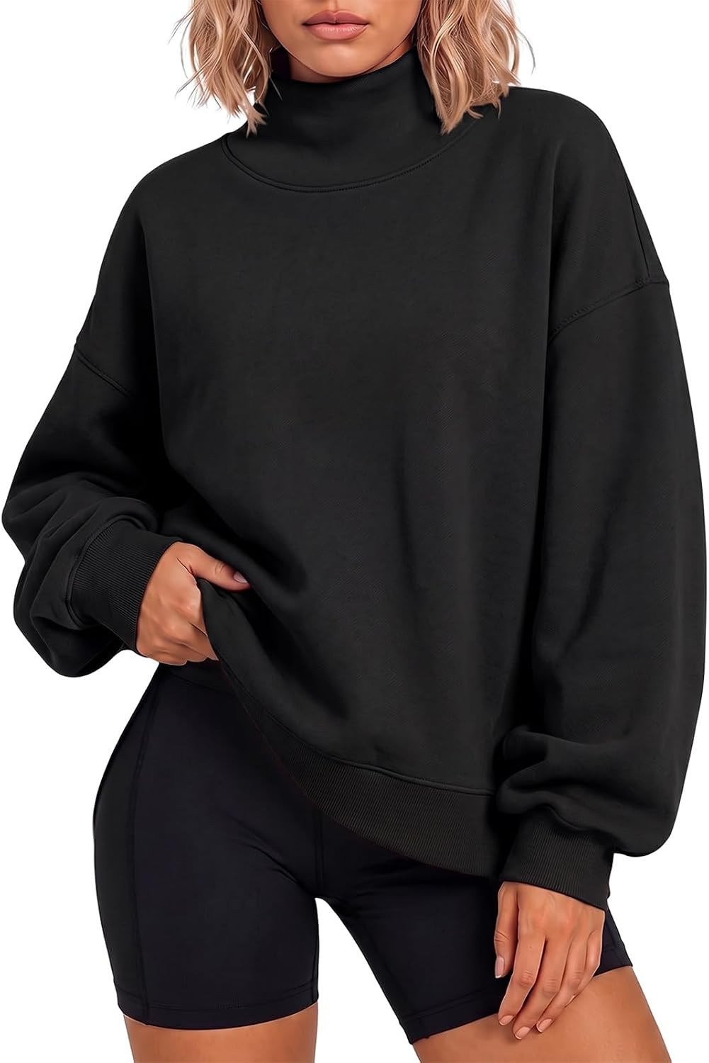 Womens Oversized Sweatshirt Mock Neck Side Slit Pullover Tops | Amazon (US)
