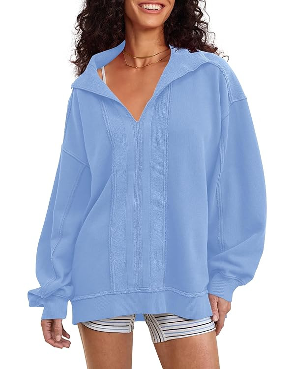 Locachy Women's Casual Oversized Sweatshirt V Neck Long Sleeve Pullover Tops Fashion Outfits Clot... | Amazon (US)
