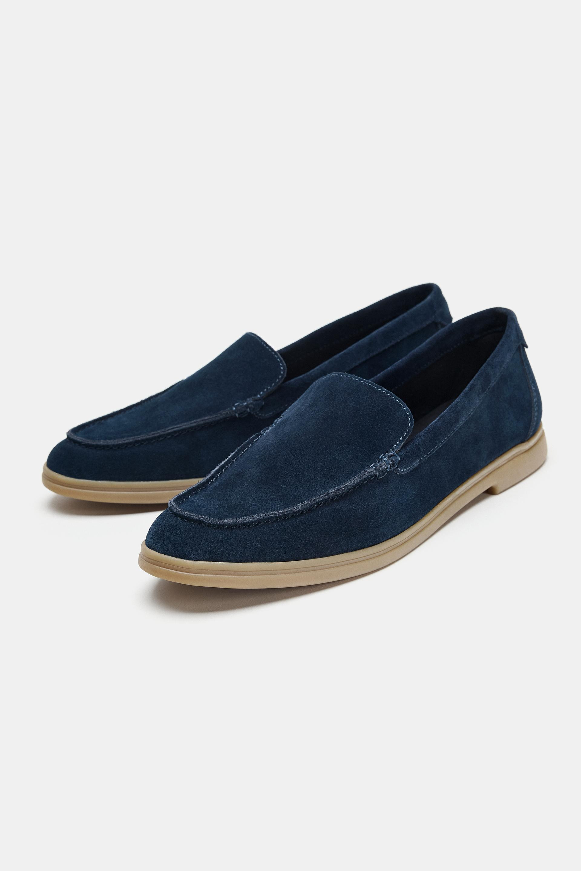 Zara - Split Suede Flat Loafer - Blue - 9 - Woman | Zara UK
