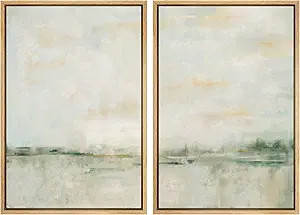 MUDECOR Framed Canvas Print Wall Art Set Watercolor Pastel Green Tan Landscape Abstract Shapes Il... | Amazon (US)