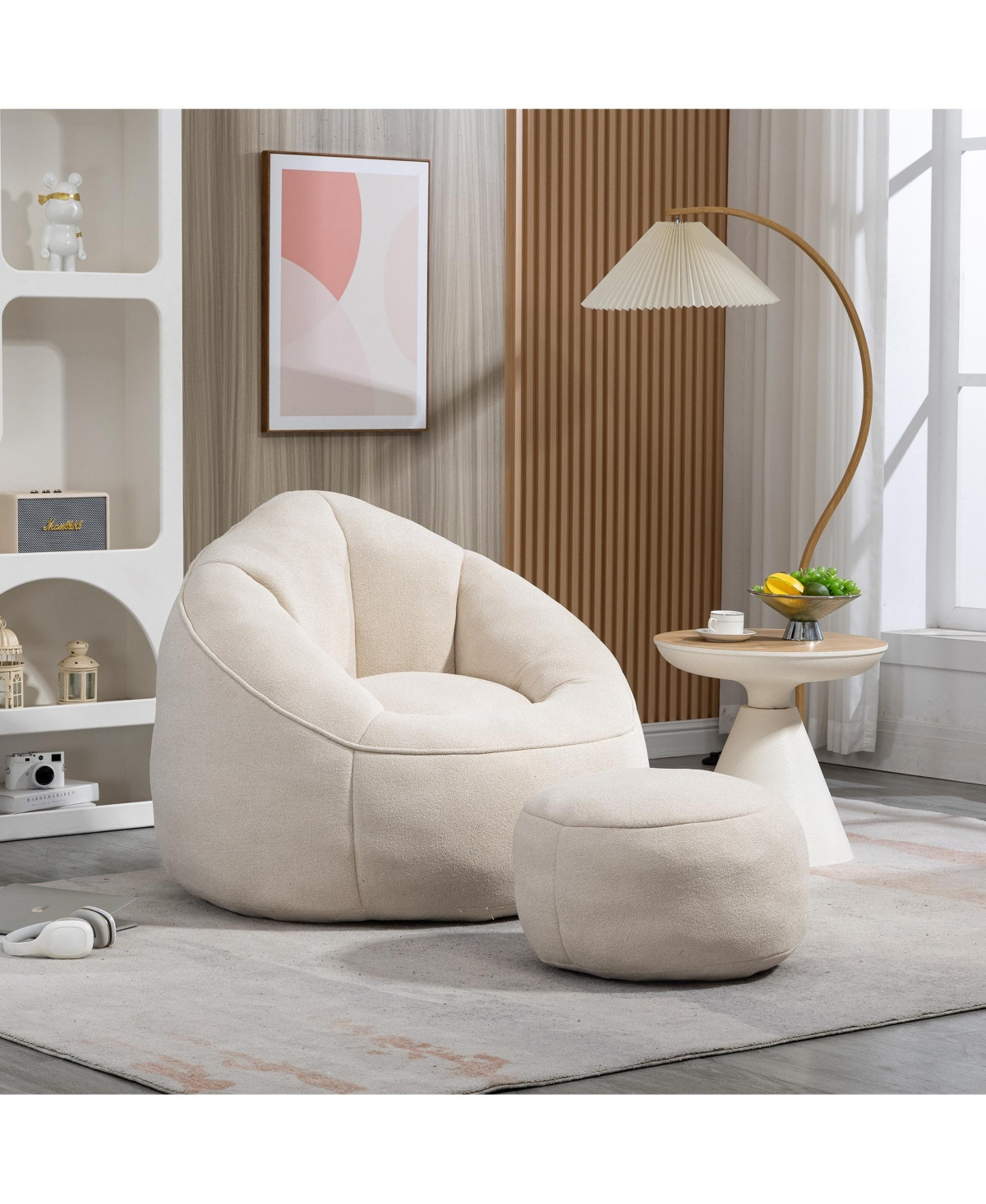 Adult Bean Bag Chair with Ottoman, Comfortable Bean Bag Couch with Armrests for Living Room-The Pop Home - Light beige | Macy's
