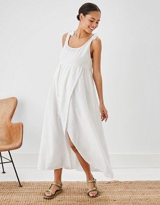 AE Tie Sleeve Slit Midi Dress | American Eagle Outfitters (US & CA)