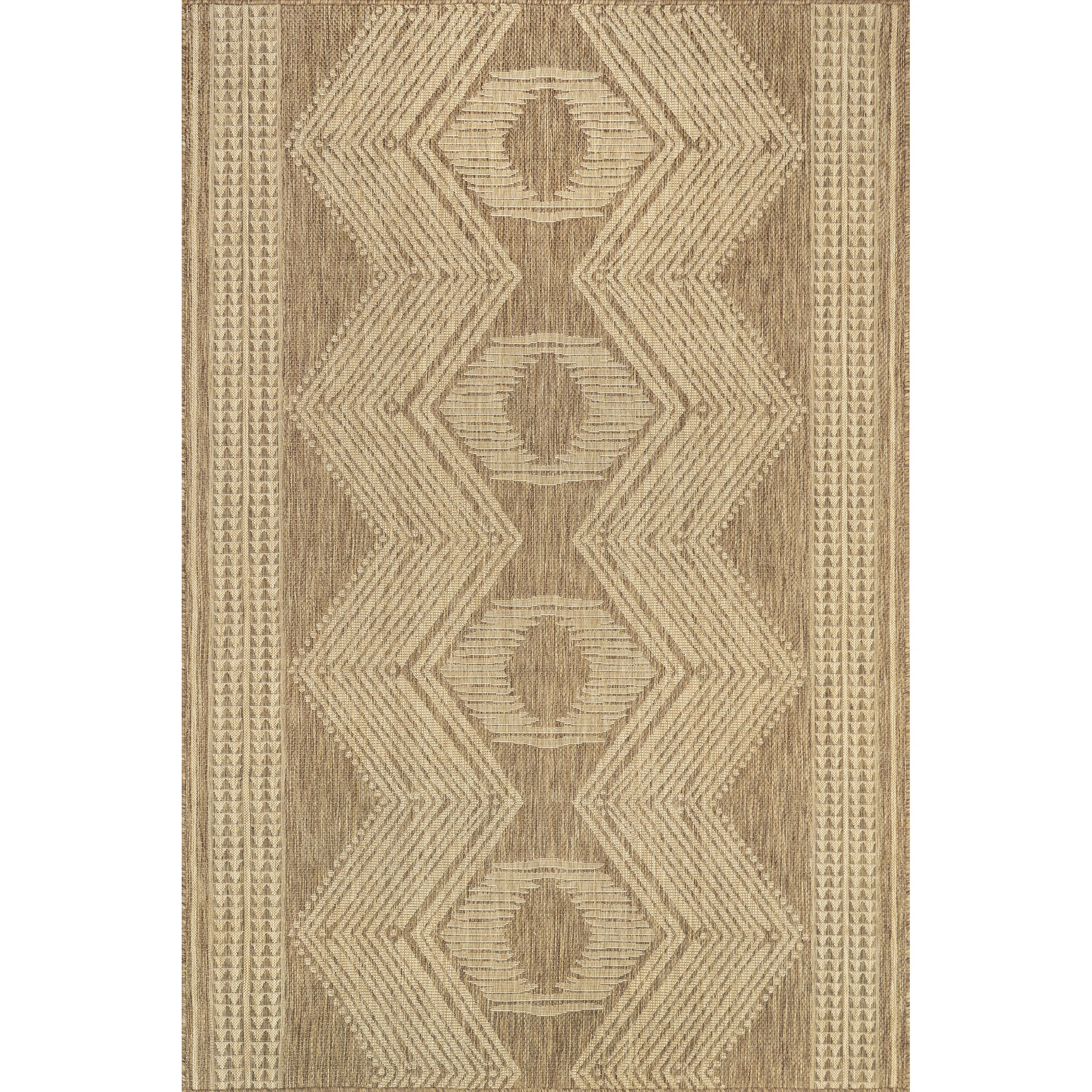 Geometric Indoor/Outdoor Rug for Living Room Patio Deck Front Porch Entryway Hallway Kitchen, Light Brown/Ivory | Wayfair North America