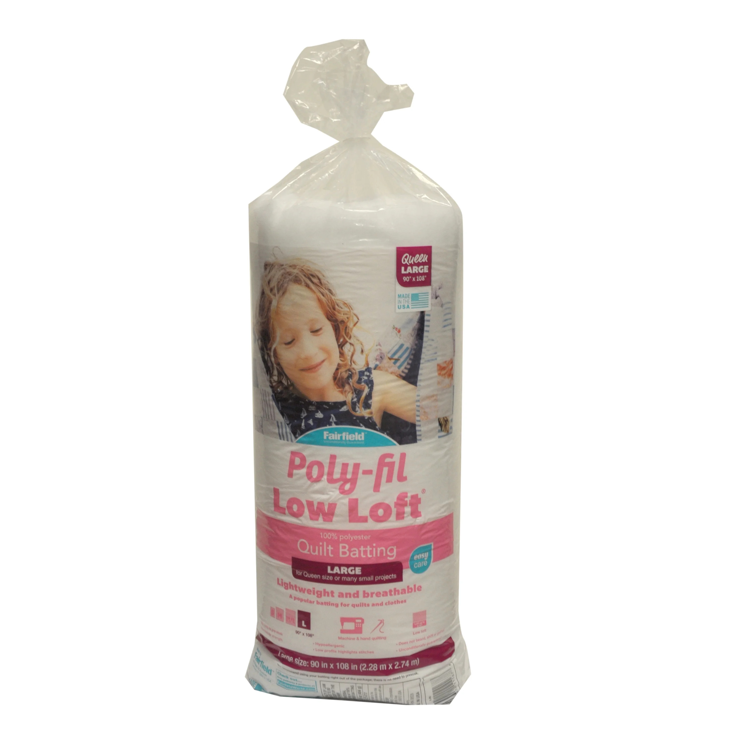 Poly-Fil® Low-Loft® 100% Polyester Batting by Fairfield™, 90" x 108"  (1 pack) - Walmart.com | Walmart (US)