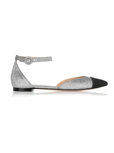 Glittered leather point-toe flats | NET-A-PORTER (US)