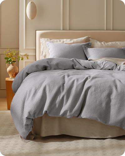 Bedsure Cotton Duvet Cover King - 100% Cotton Waffle Weave Grey Duvet Cover King Size, GentleSoft™ and Breathable Bedding Set for All Season, 3 Pieces, 104"x90" | Amazon (US)