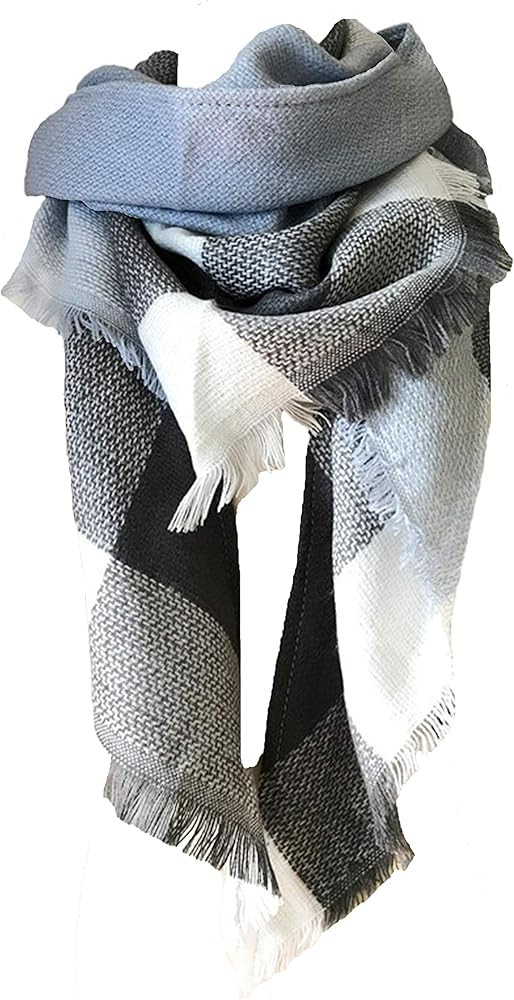 Wander Agio Womens Warm Long Shawl Wraps Large Scarves Knit Cashmere Feel Plaid Triangle Scarf | Amazon (US)