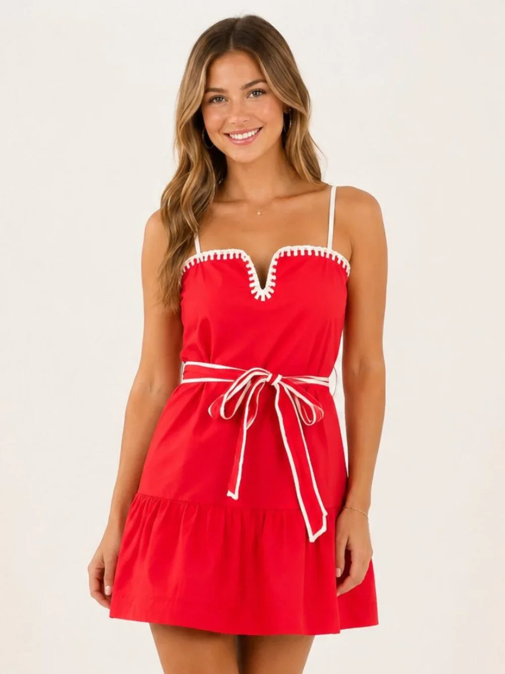 Day + Moon Boutique Red Sleeveless Poplin Drop Waist Mini Dress | Size Small | Poshmark