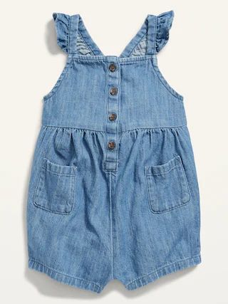 Ruffle-Strap Button-Front Chambray Shortalls for Baby | Old Navy (US)