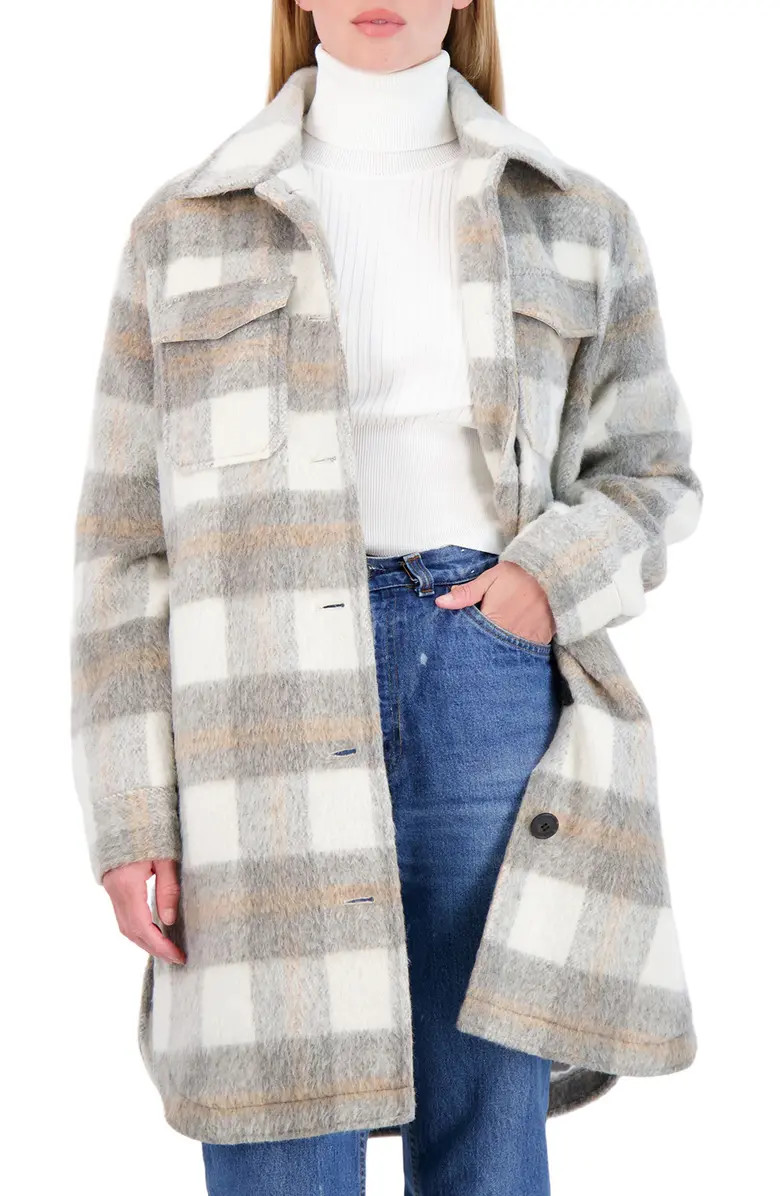 Collection Brushed Plaid Long Shirt Jacket | Nordstrom Rack