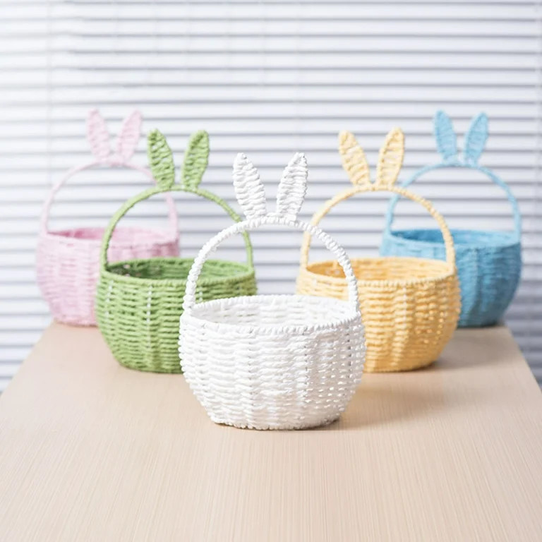 Twfbrm Easter Bunny Baskets, Woven Wicker Basket with Rabbit Ears, Imitation Rattan Flower Basket... | Walmart (US)