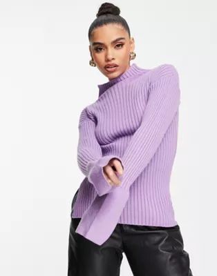 NA-KD lightweight knit jumper with side slit in lilac | ASOS (Global)