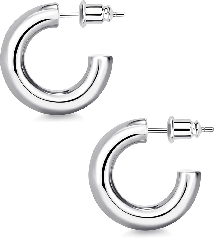 wowshow Chunky Gold Hoop Earrings, Small Gold Hoop Earrings for Women 14K Real Gold Plated Thick ... | Amazon (US)