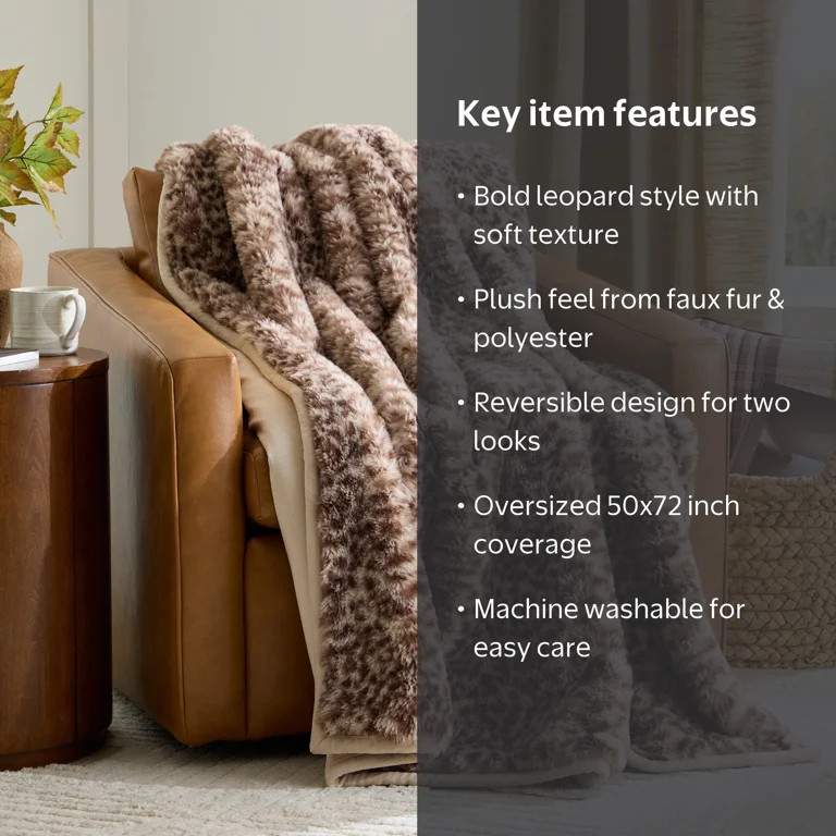 Better Homes & Gardens Leopard Faux Fur Throw, 50 in x 72 in | Walmart (US)