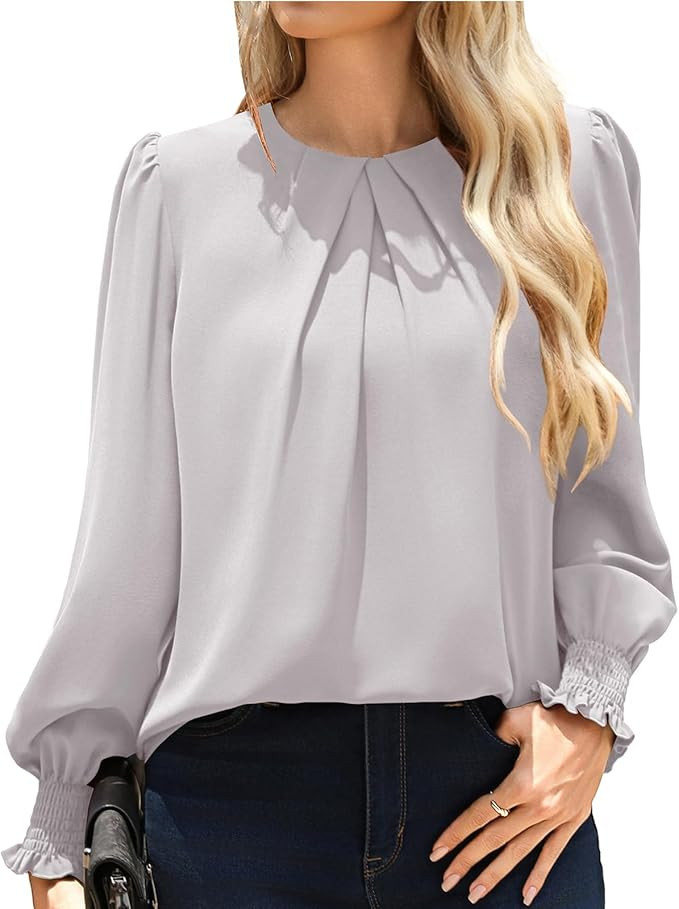 Kate Kasin Womens Dressy Business Casual Tops, Pleated Long Sleeve Shirts, Office Work Blouses | Amazon (US)