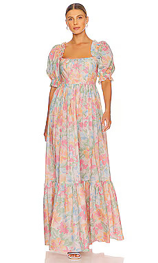 Selkie The Terrace Gown in Grapefruit Floral from Revolve.com | Revolve Clothing (Global)
