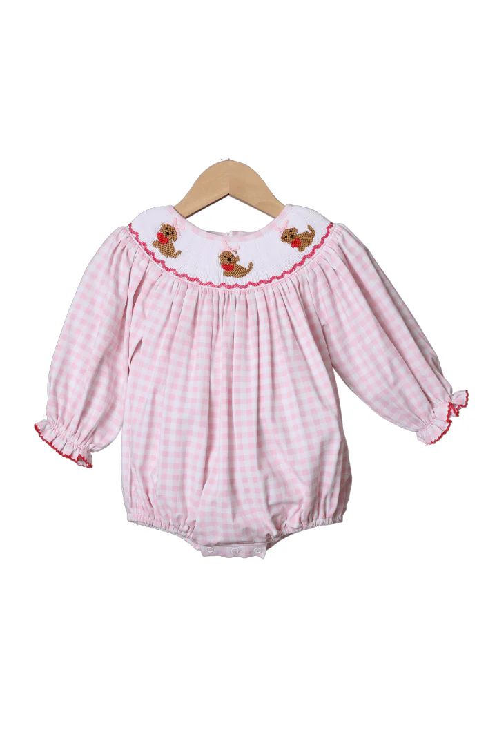 Puppy Love Pink Gingham Bubble | The Smocked Flamingo