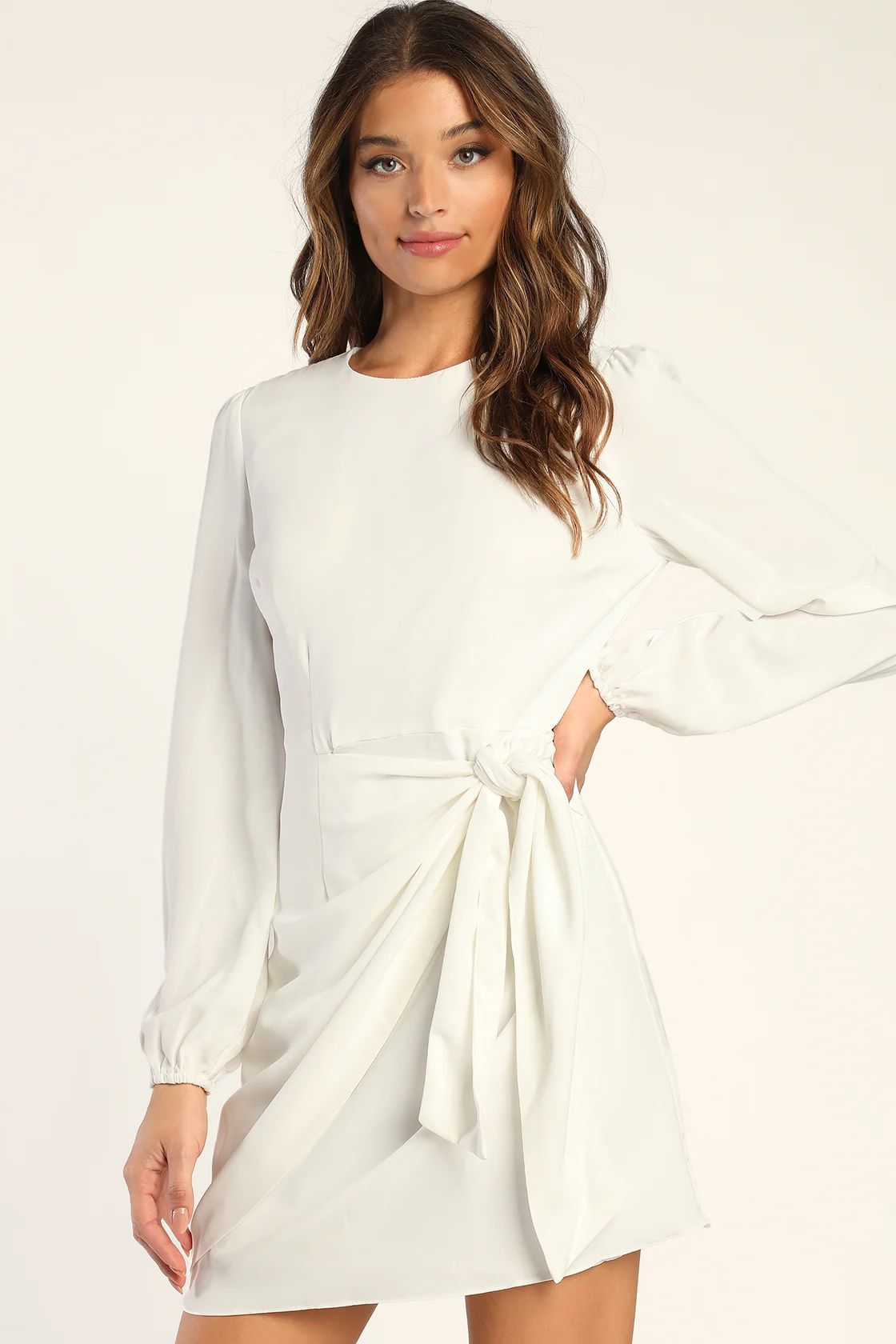 Believe It or Knot White Long Sleeve Tie-Front Skater Dress | Lulus (US)