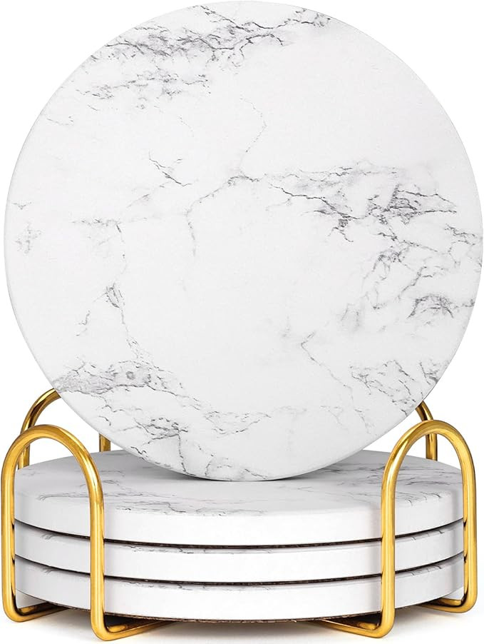 GOH DODD Coasters for Drinks Set of 4, Absorbent Marble Style Ceramic Coaster Tabletop Protection... | Amazon (US)