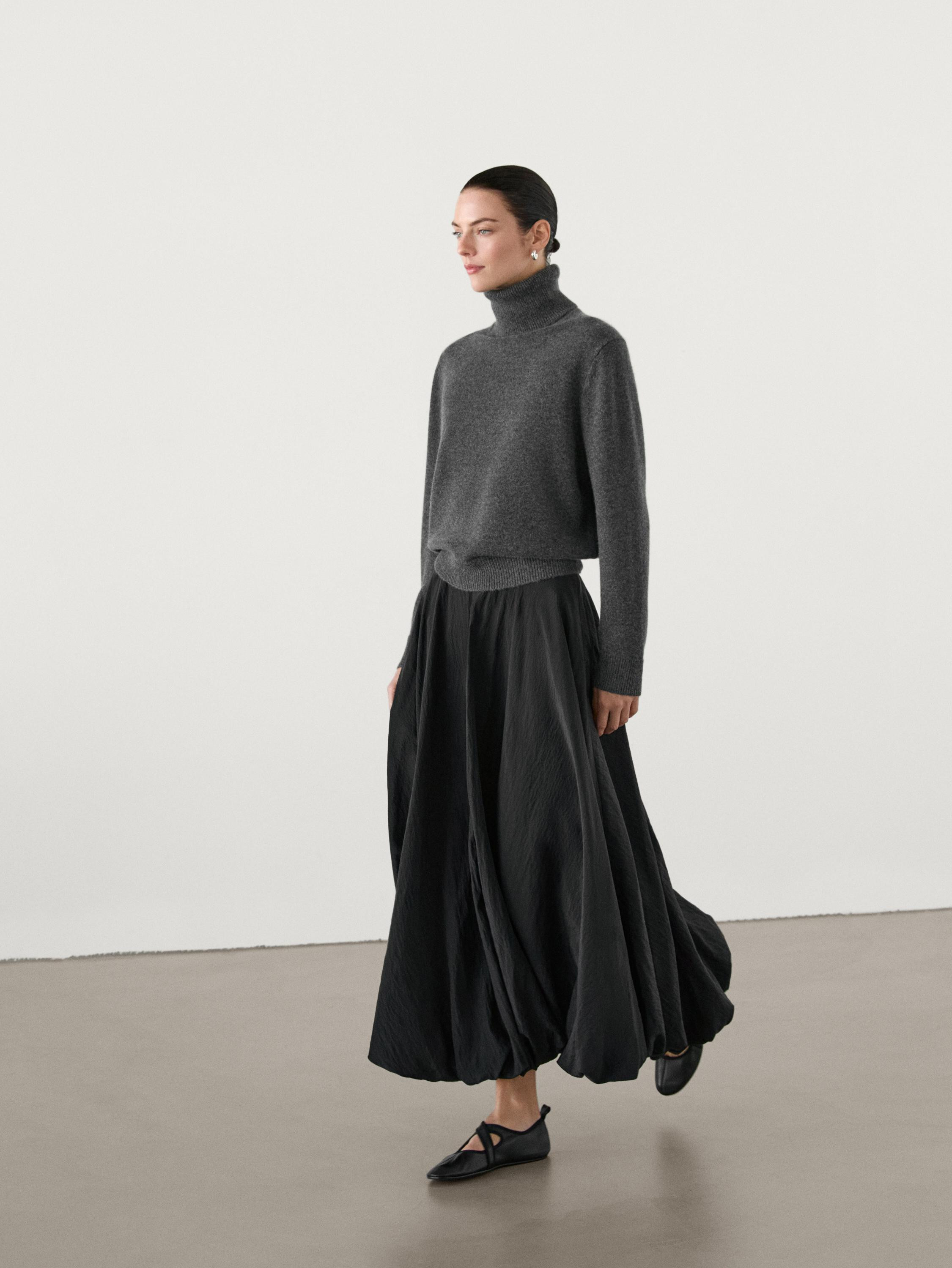 100% cashmere knit high neck sweater | Massimo Dutti US