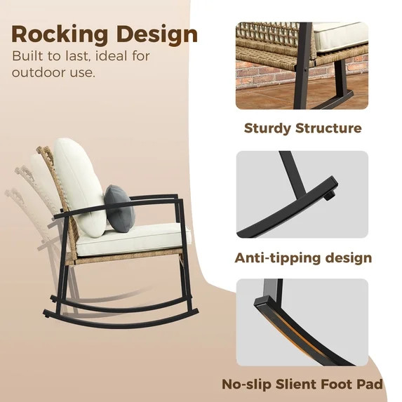 LAZZO 3 Pieces Patio Outdoor Conversation Set with Lumbar Pillows and  Coffee Table, PE Wicker Ro... | Walmart (US)