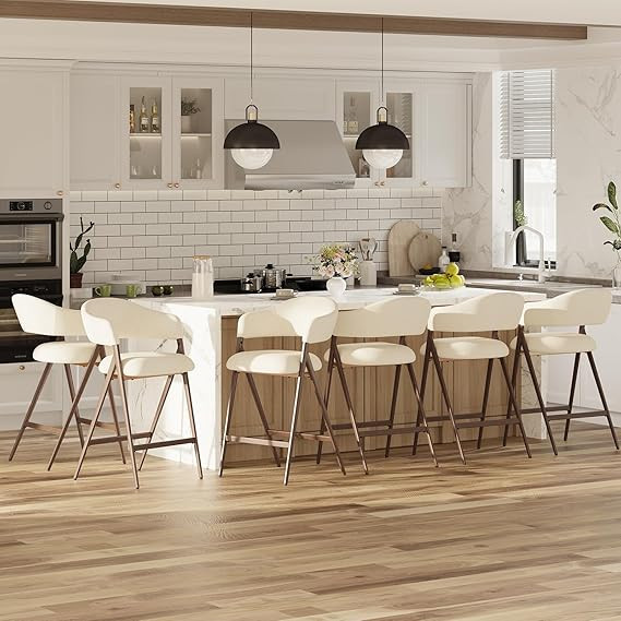 COLAMY Bar Stools Set of 6, Counter Height Stools with Armrests & Ergonomic Curved Backrest, Wood... | Amazon (US)