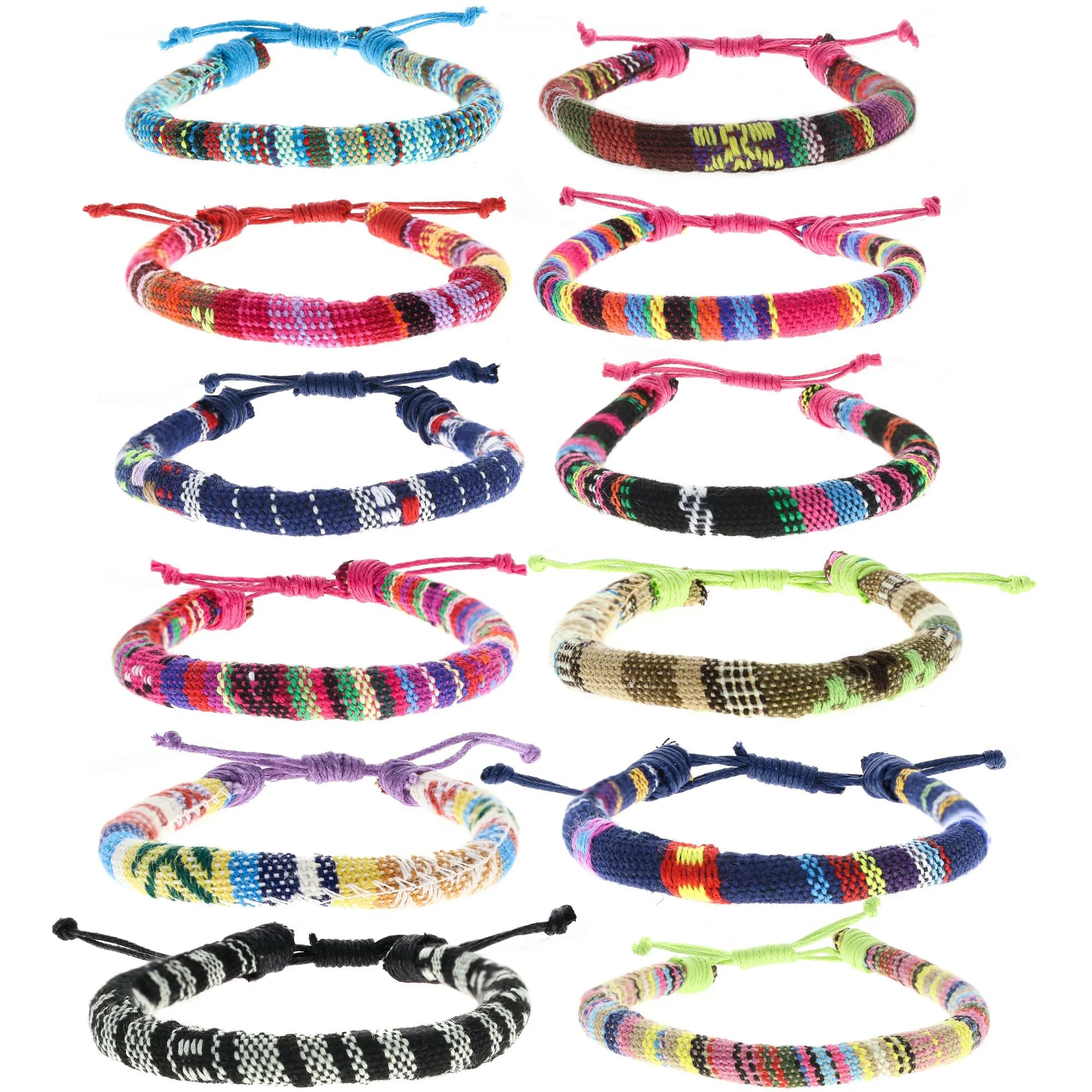 12 Pcs Unisex Adjustable Rope Bracelets - Boho Woven String Friendship Bracelets | Walmart (US)