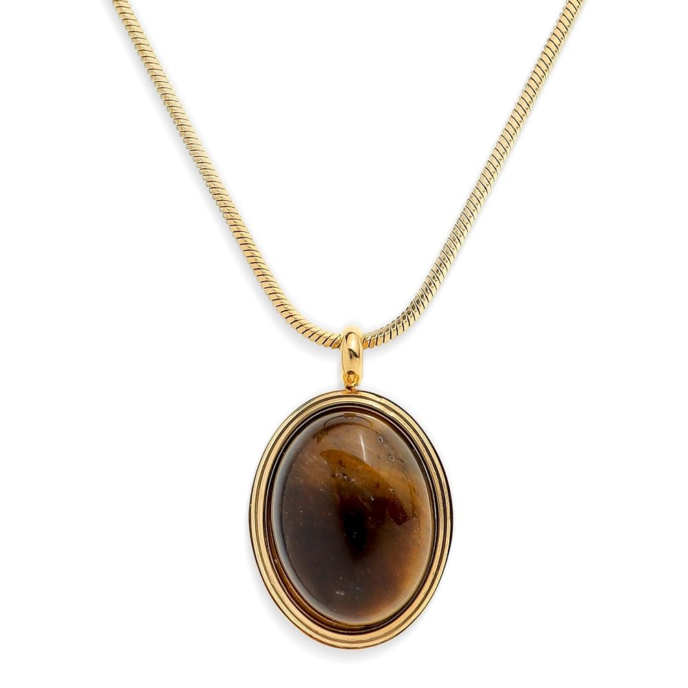 Sonateomber Gold Stone Pendant Necklace for Women, Chunky Statement Oval Natural Gemstone Dangle ... | Amazon (US)