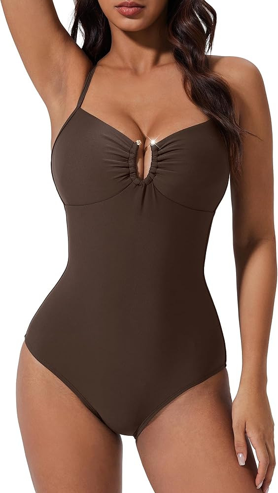 SUUKSESS Women Tummy Control One Piece Swimsuit Slimming Cut Out Bathing Suit | Amazon (US)