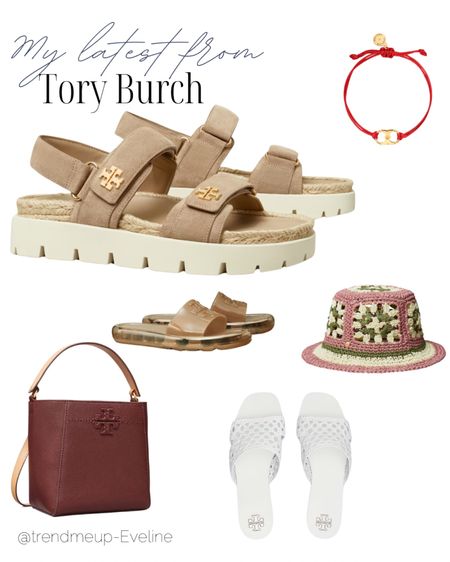 The latest purchase from Tory Burch - bucket hat, woven white flats, jelly sandals, Kira rope sports sandals, ambition bracelet, SMALL MCGRAW TEXTURED BUCKET BAG

#LTKTravel #LTKSeasonal #LTKShoeCrush