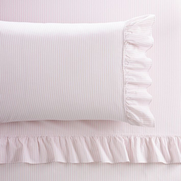 Washed Cotton Ruffle Stripe Sheet Set | Pottery Barn Teen