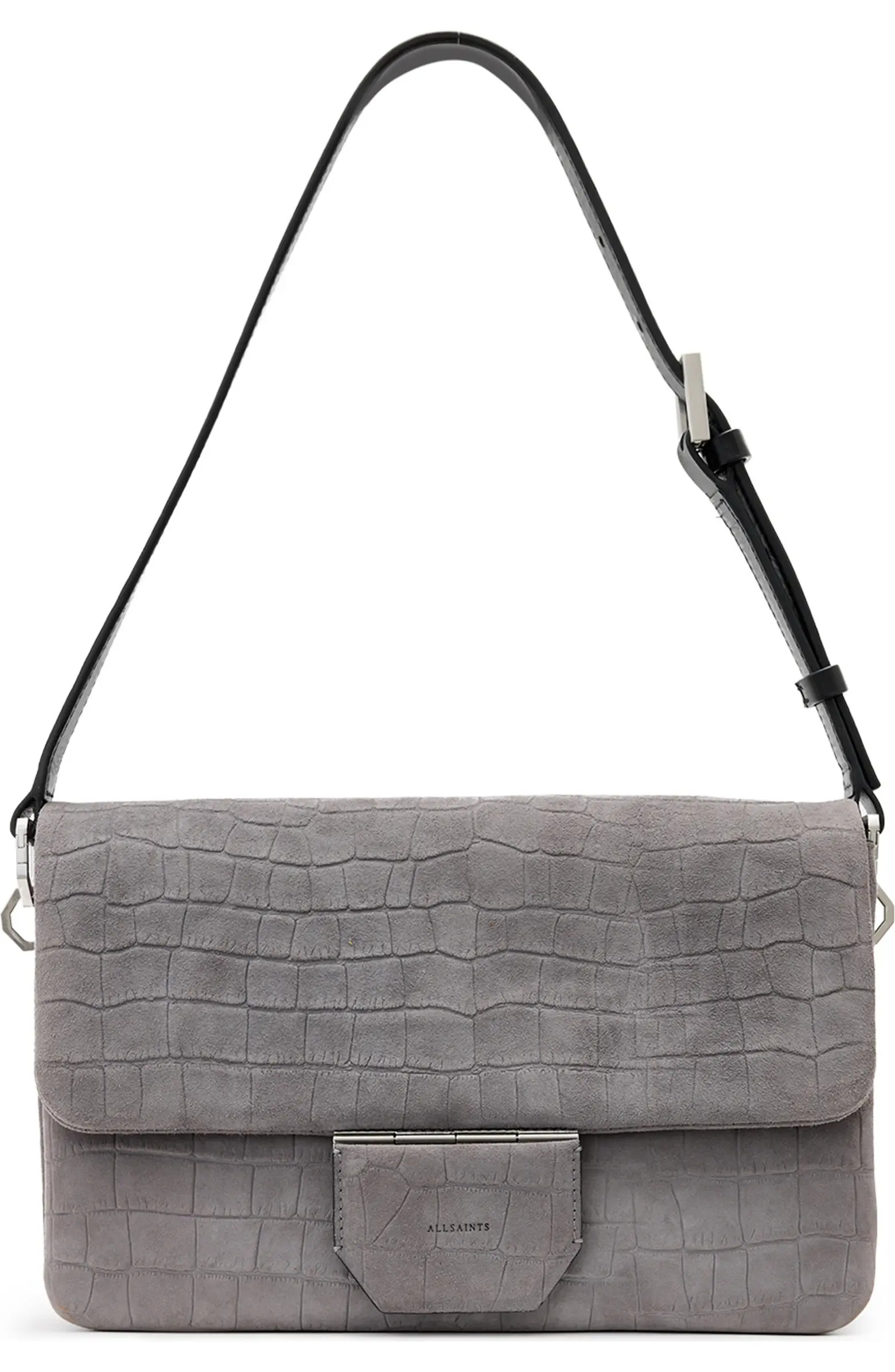 Ondine Croc Embossed Suede Shoulder Bag | Nordstrom